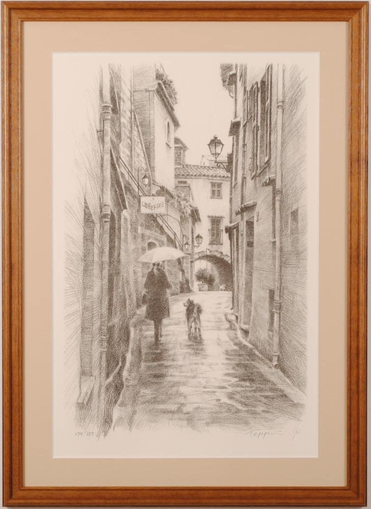 Amazon | 笹倉鉄平 「小雨ふっても」 犬 絵画 フランス 風景画 女性 絵